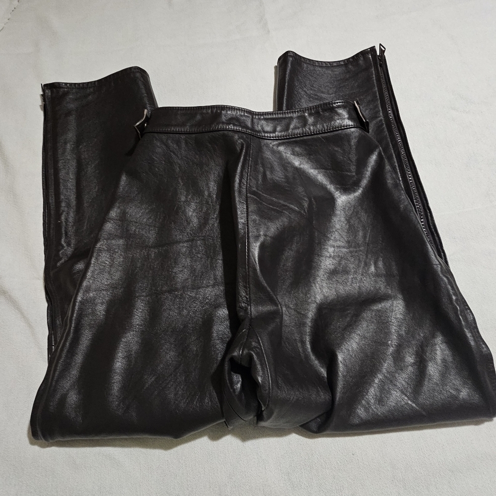 Leather pants. Brown Women's size 28 button waist zipper down the leg - Picture 3 of 7